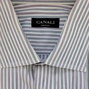 Canali Men's Striped Shirt - Purple and White